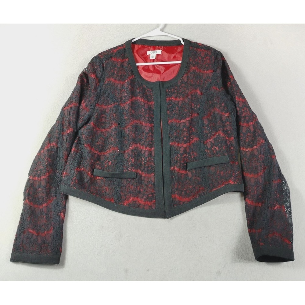 Cato‎ Blazer Womens XL Black Red Lace Floral Whimsy Goth Gothcore Witchcore